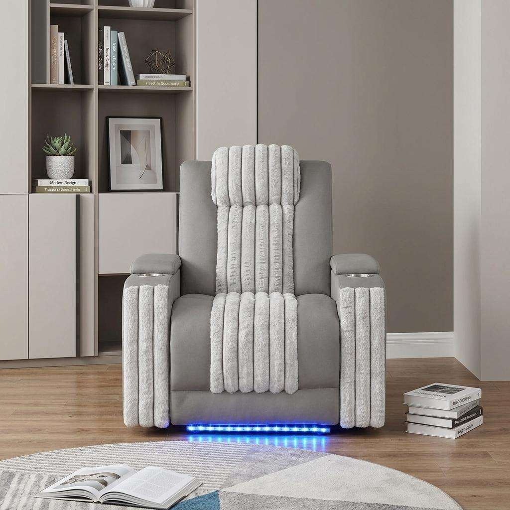 37" Gray Microfiber Power Home Theater Recliner - HomeRoots - Flyclothing LLC