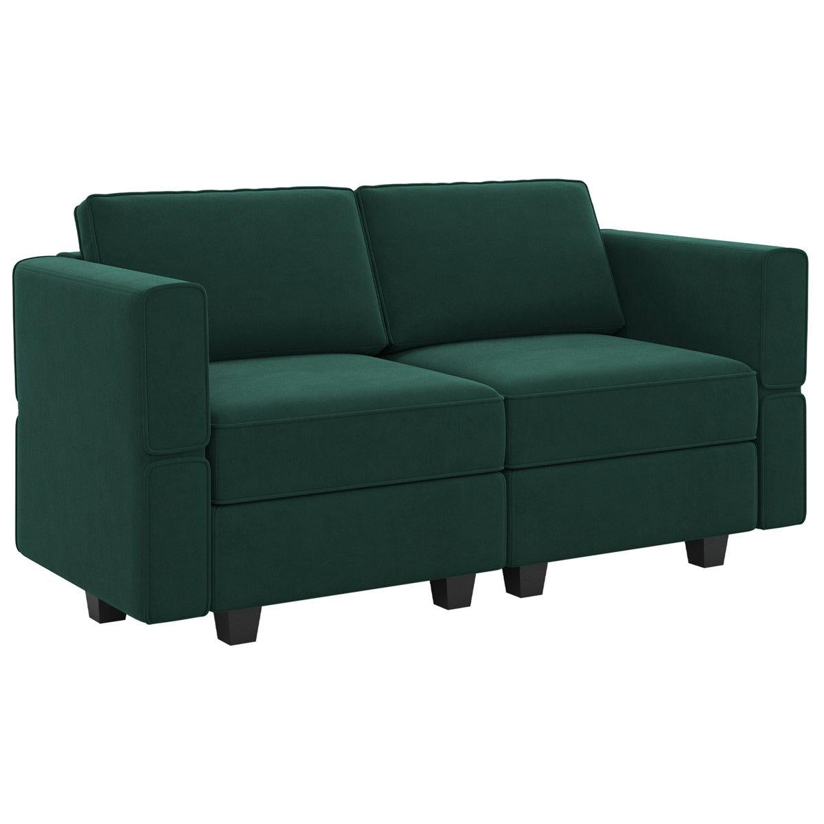 64" Green And Black Velvet Modular Loveseat With Storage - HomeRoots - Flyclothing LLC