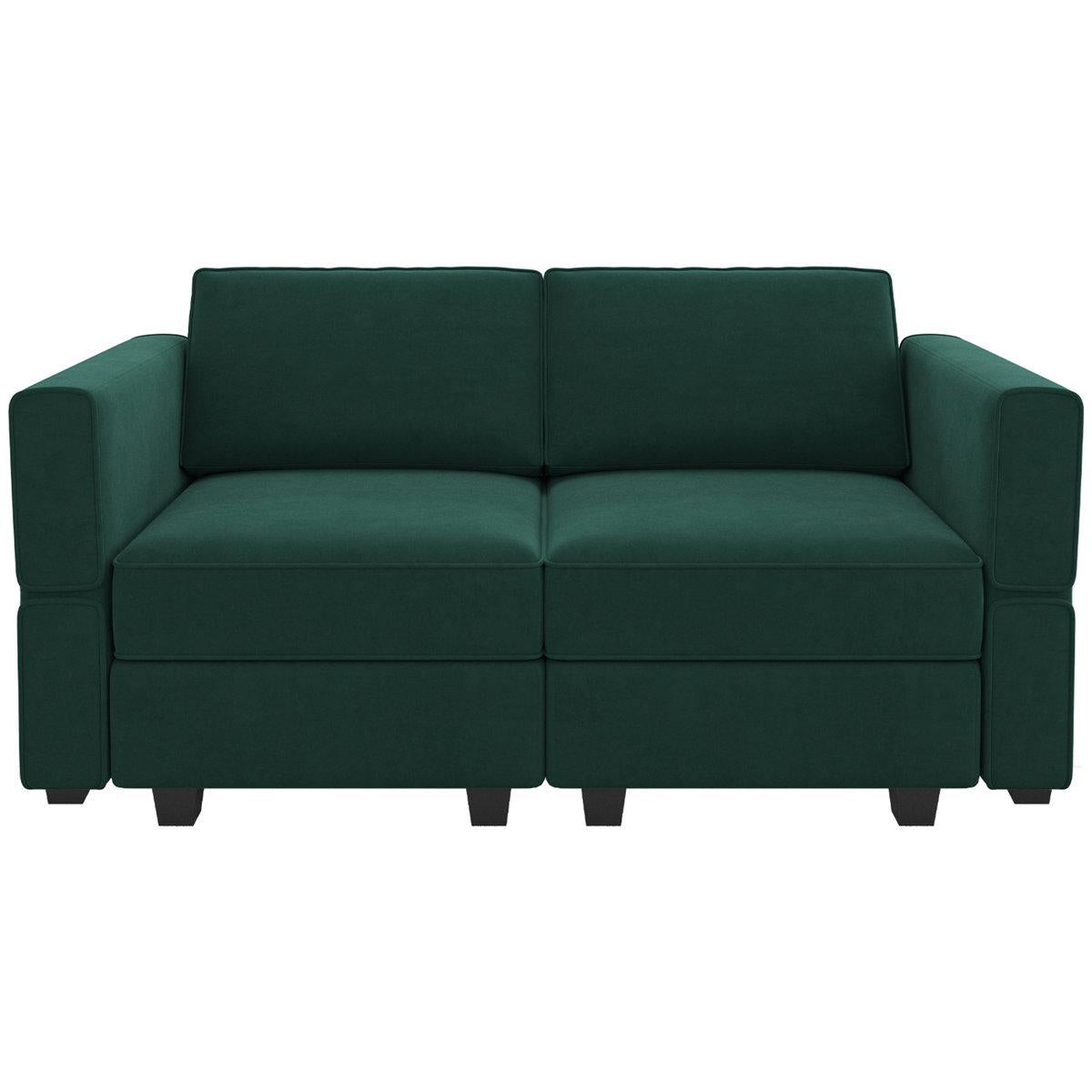64" Green And Black Velvet Modular Loveseat With Storage - HomeRoots - Flyclothing LLC
