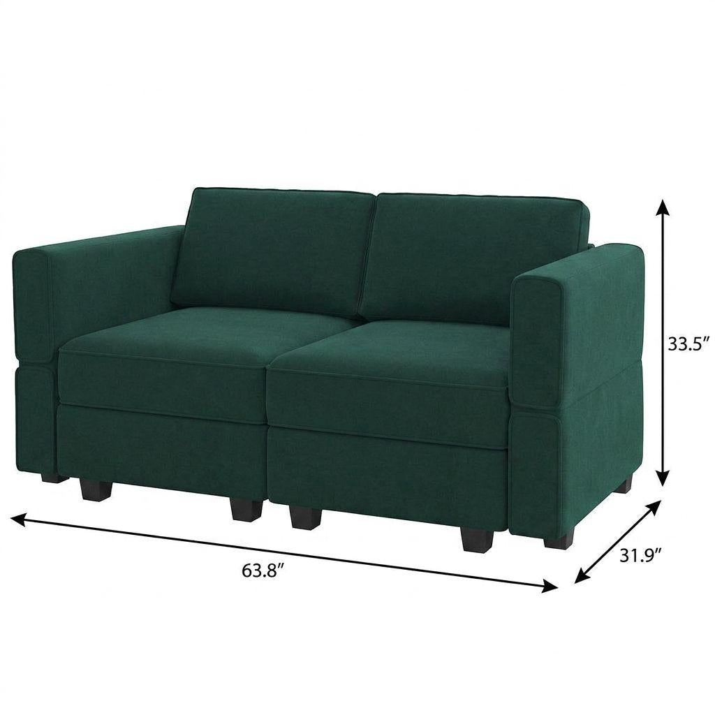 64" Green And Black Velvet Modular Loveseat With Storage - HomeRoots - Flyclothing LLC