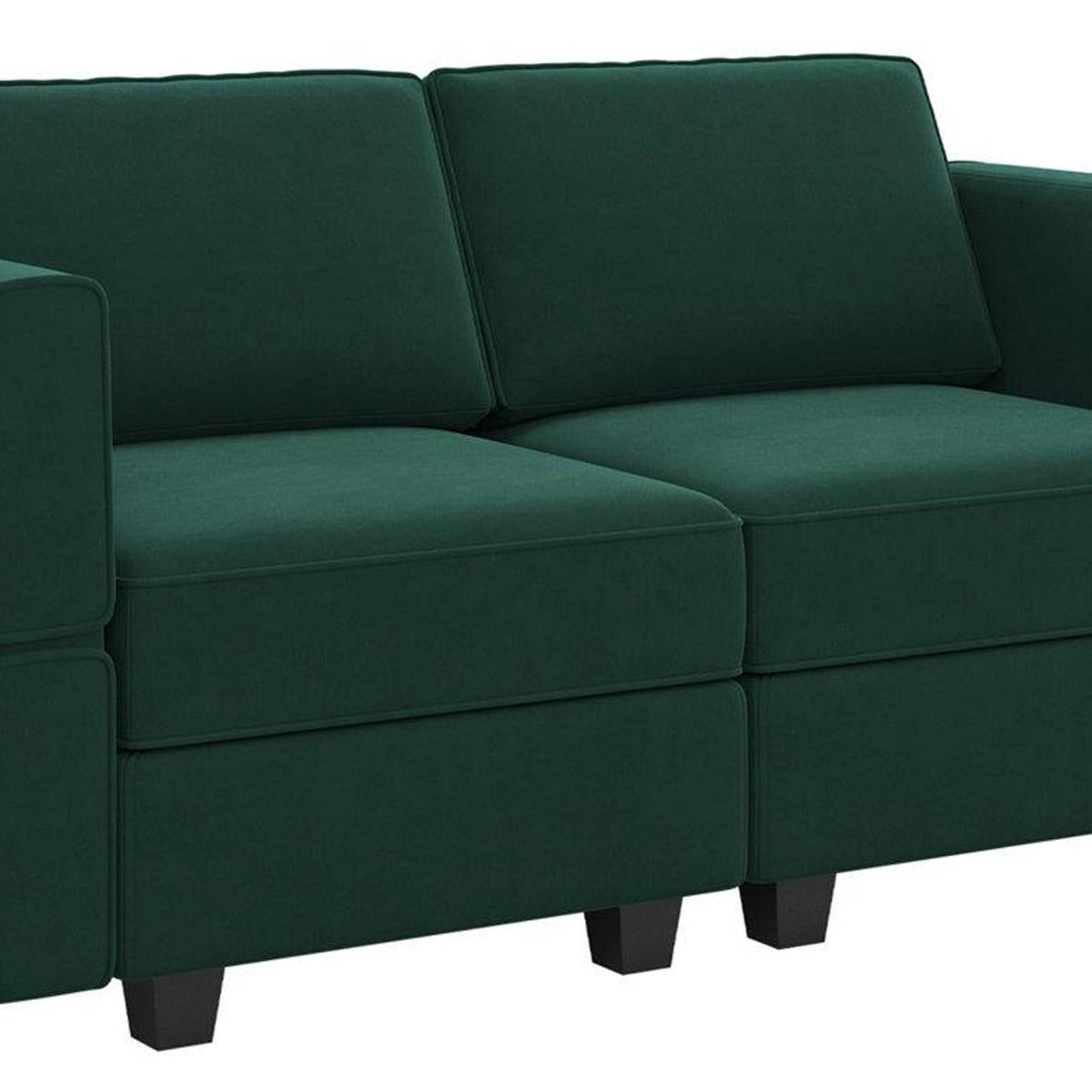64" Green And Black Velvet Modular Loveseat With Storage - HomeRoots - Flyclothing LLC