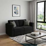 64" Black Velvet Loveseat With Storage and Toss Pillows - HomeRoots - Flyclothing LLC