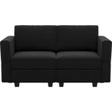 64" Black Velvet Loveseat With Storage and Toss Pillows - HomeRoots - Flyclothing LLC
