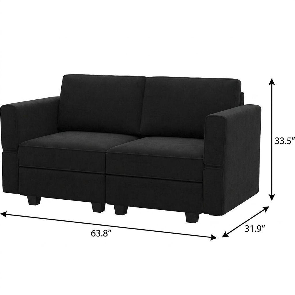 64" Black Velvet Loveseat With Storage and Toss Pillows - HomeRoots - Flyclothing LLC