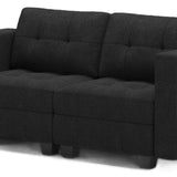 64" Dark Gray And Black Linen Blend Modular Loveseat With Storage - HomeRoots - Flyclothing LLC