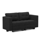 64" Dark Gray And Black Linen Blend Modular Loveseat With Storage - HomeRoots - Flyclothing LLC
