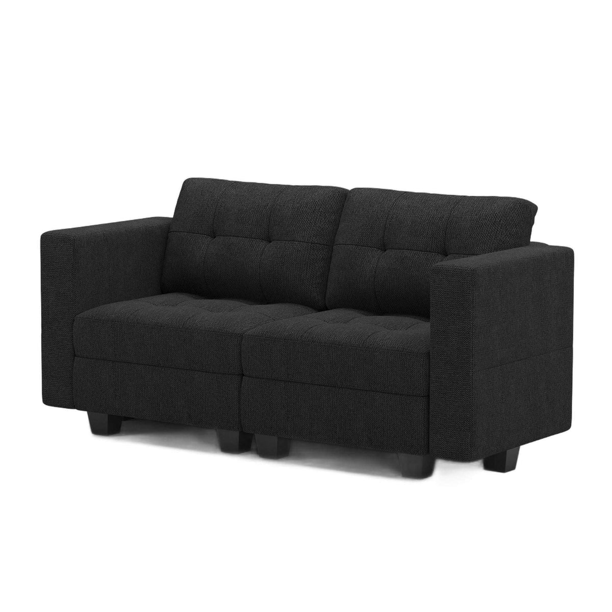64" Dark Gray And Black Linen Blend Modular Loveseat With Storage - HomeRoots - Flyclothing LLC