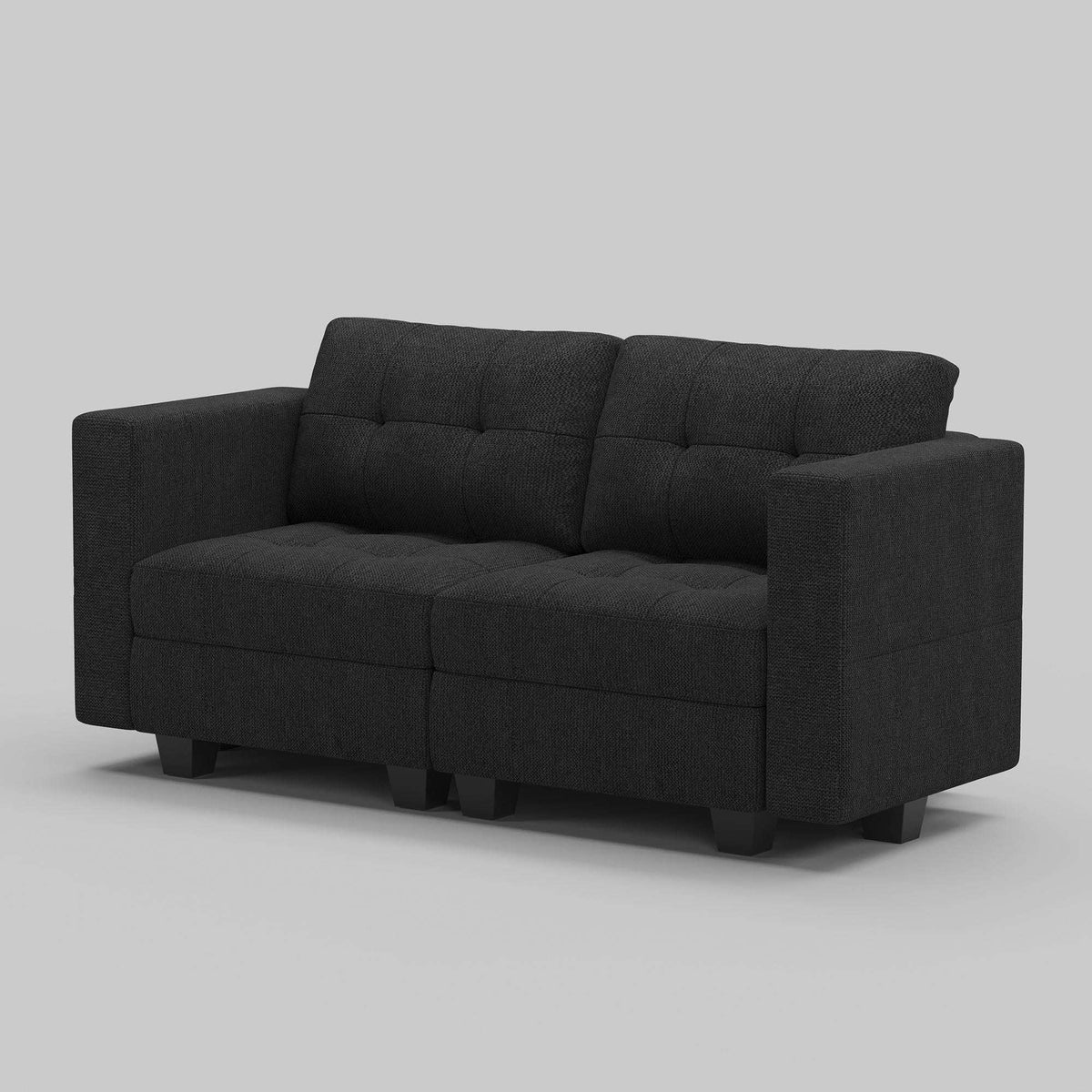 64" Dark Gray And Black Linen Blend Modular Loveseat With Storage - HomeRoots - Flyclothing LLC
