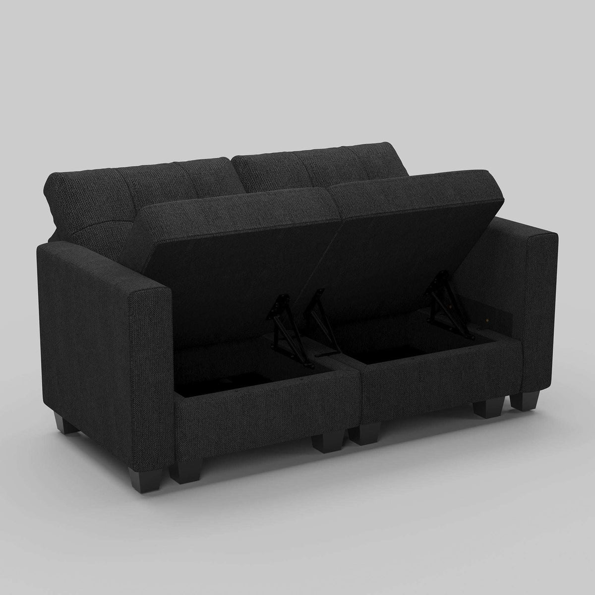 64" Dark Gray And Black Linen Blend Modular Loveseat With Storage - HomeRoots - Flyclothing LLC