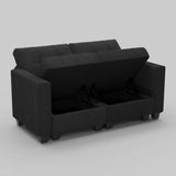 64" Dark Gray And Black Linen Blend Modular Loveseat With Storage - HomeRoots - Flyclothing LLC