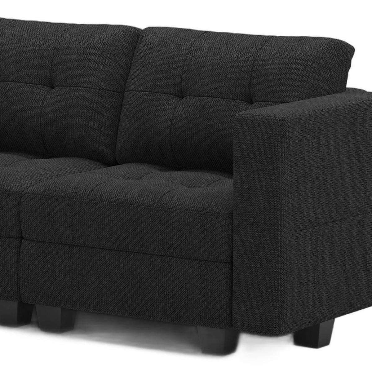 64" Dark Gray And Black Linen Blend Modular Loveseat With Storage - HomeRoots - Flyclothing LLC