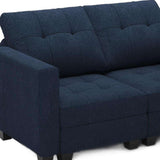 64" Blue And Black Linen Blend Modular Loveseat With Storage and Toss Pillows - HomeRoots - Flyclothing LLC