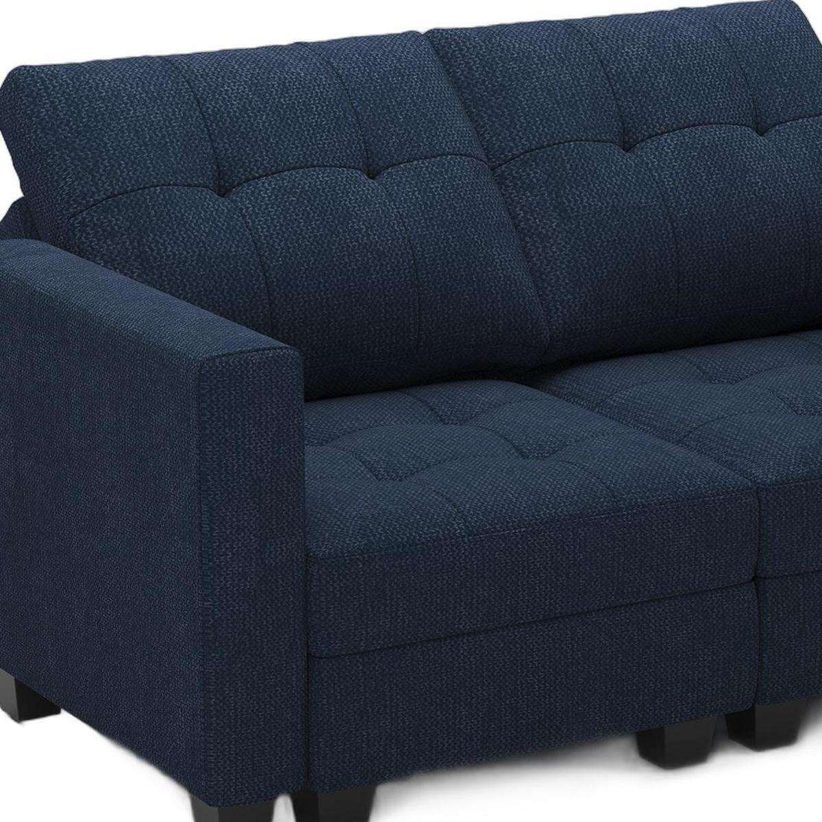 64" Blue And Black Linen Blend Modular Loveseat With Storage and Toss Pillows - HomeRoots - Flyclothing LLC