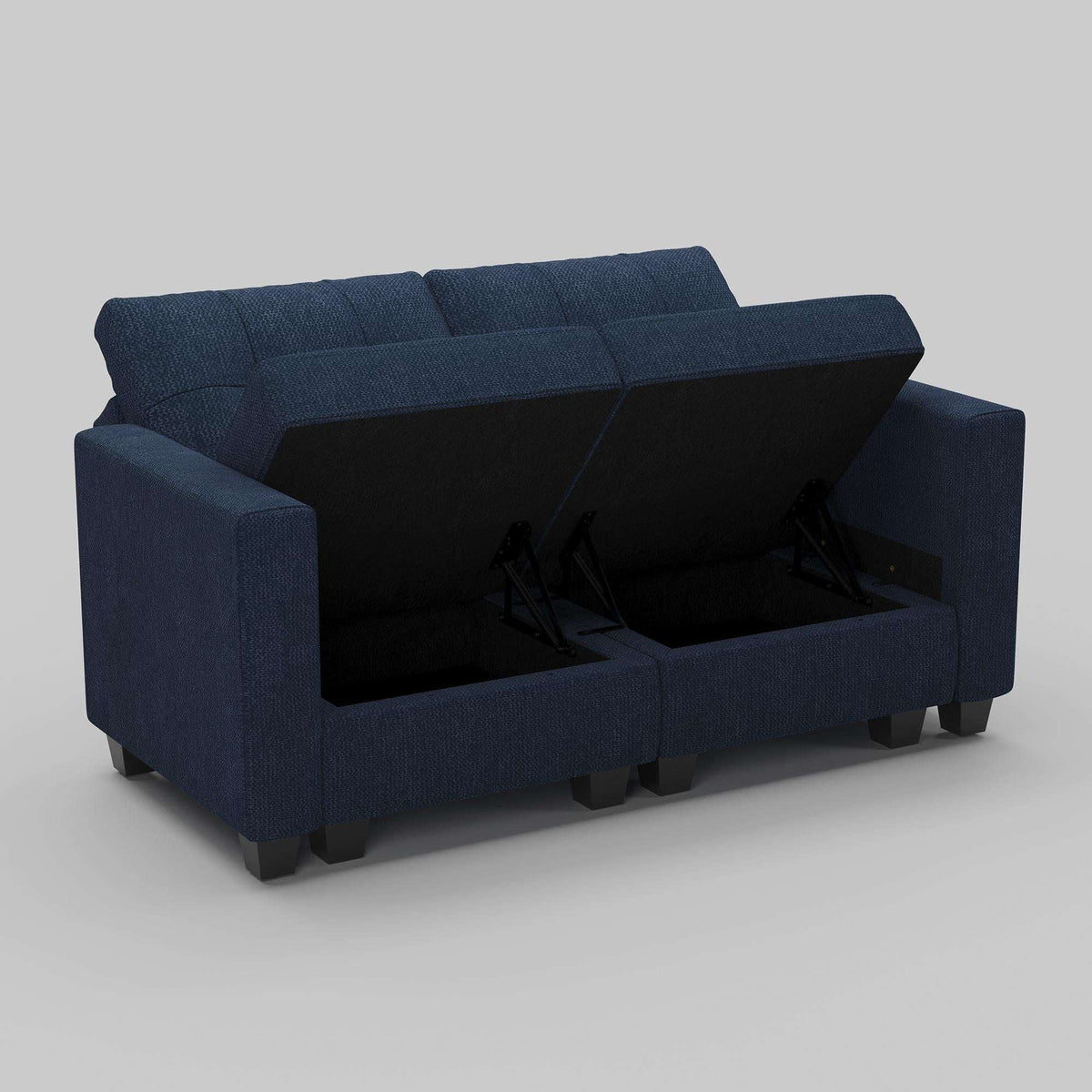 64" Blue And Black Linen Blend Modular Loveseat With Storage and Toss Pillows - HomeRoots - Flyclothing LLC
