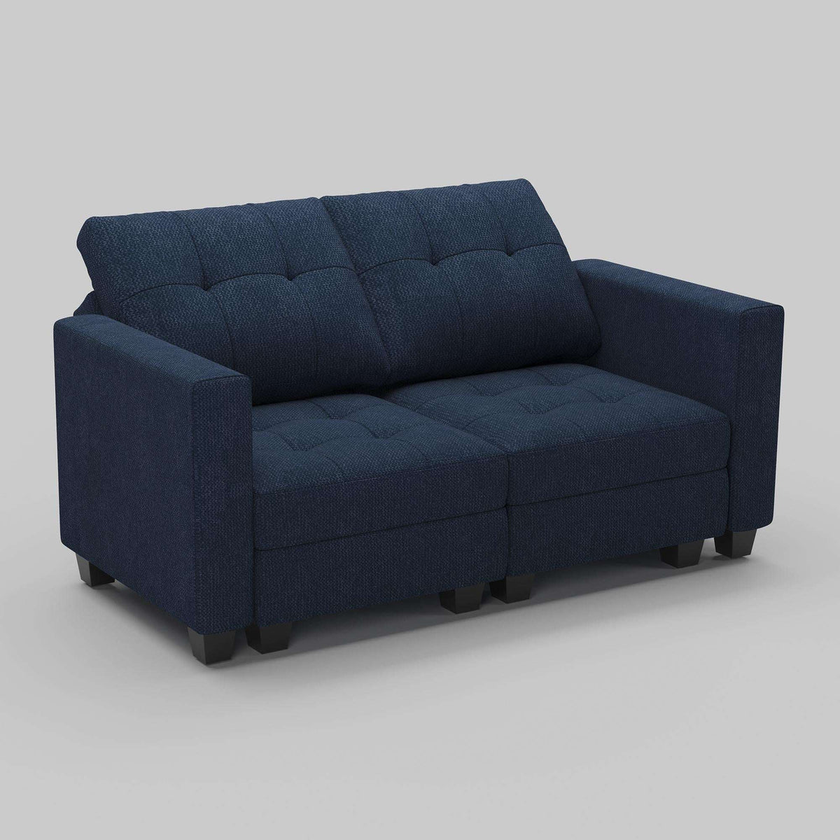 64" Blue And Black Linen Blend Modular Loveseat With Storage and Toss Pillows - HomeRoots - Flyclothing LLC