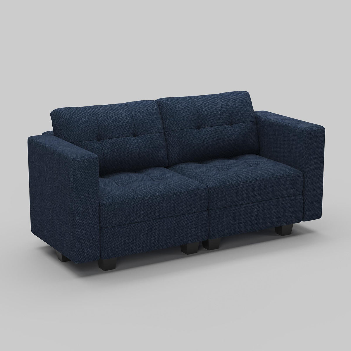 64" Blue And Black Linen Blend Modular Loveseat With Storage and Toss Pillows - HomeRoots - Flyclothing LLC