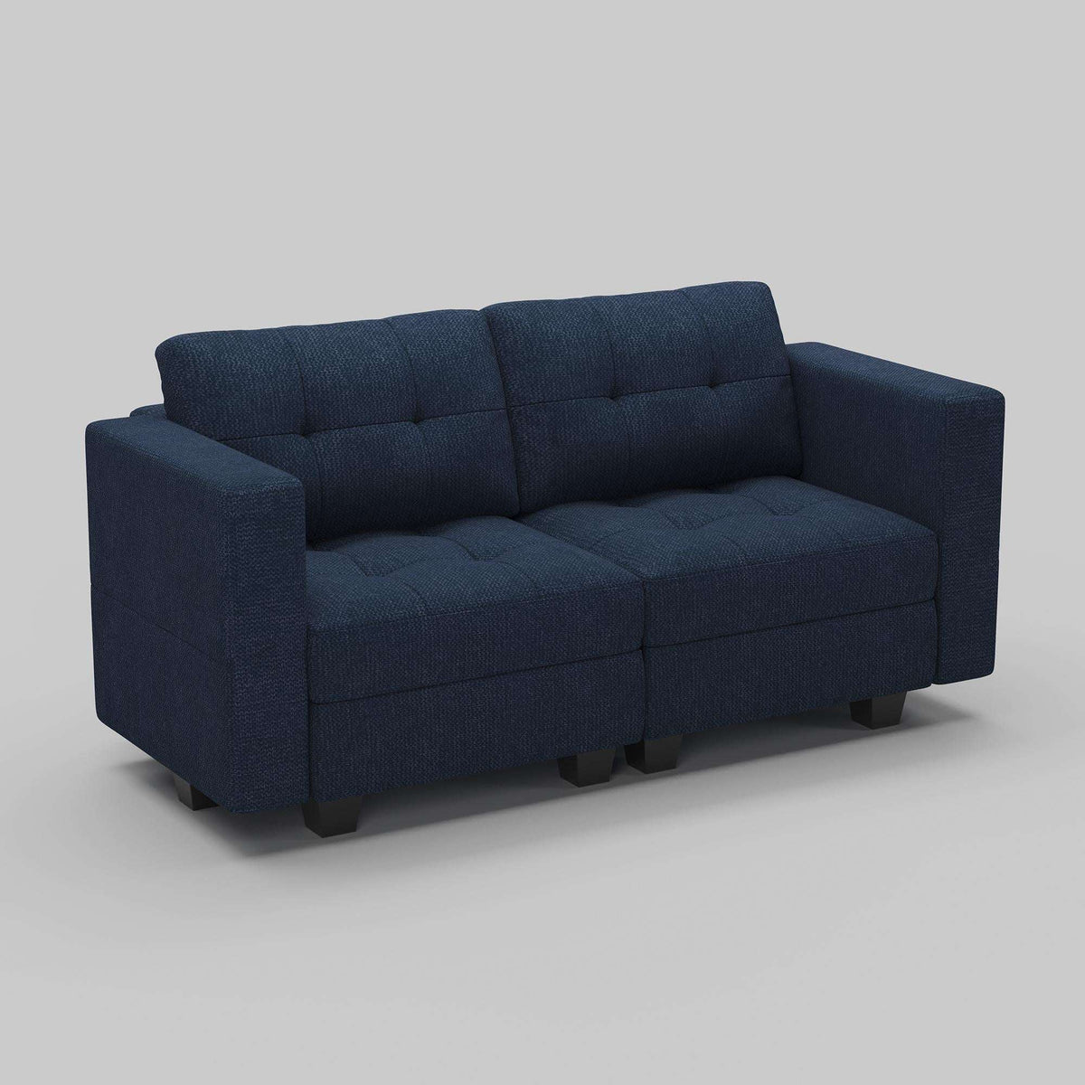 64" Blue And Black Linen Blend Modular Loveseat With Storage and Toss Pillows - HomeRoots - Flyclothing LLC