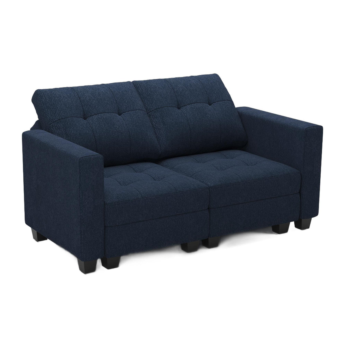 64" Blue And Black Linen Blend Modular Loveseat With Storage and Toss Pillows - HomeRoots - Flyclothing LLC