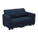 64" Blue And Black Linen Blend Modular Loveseat With Storage and Toss Pillows - HomeRoots - Flyclothing LLC