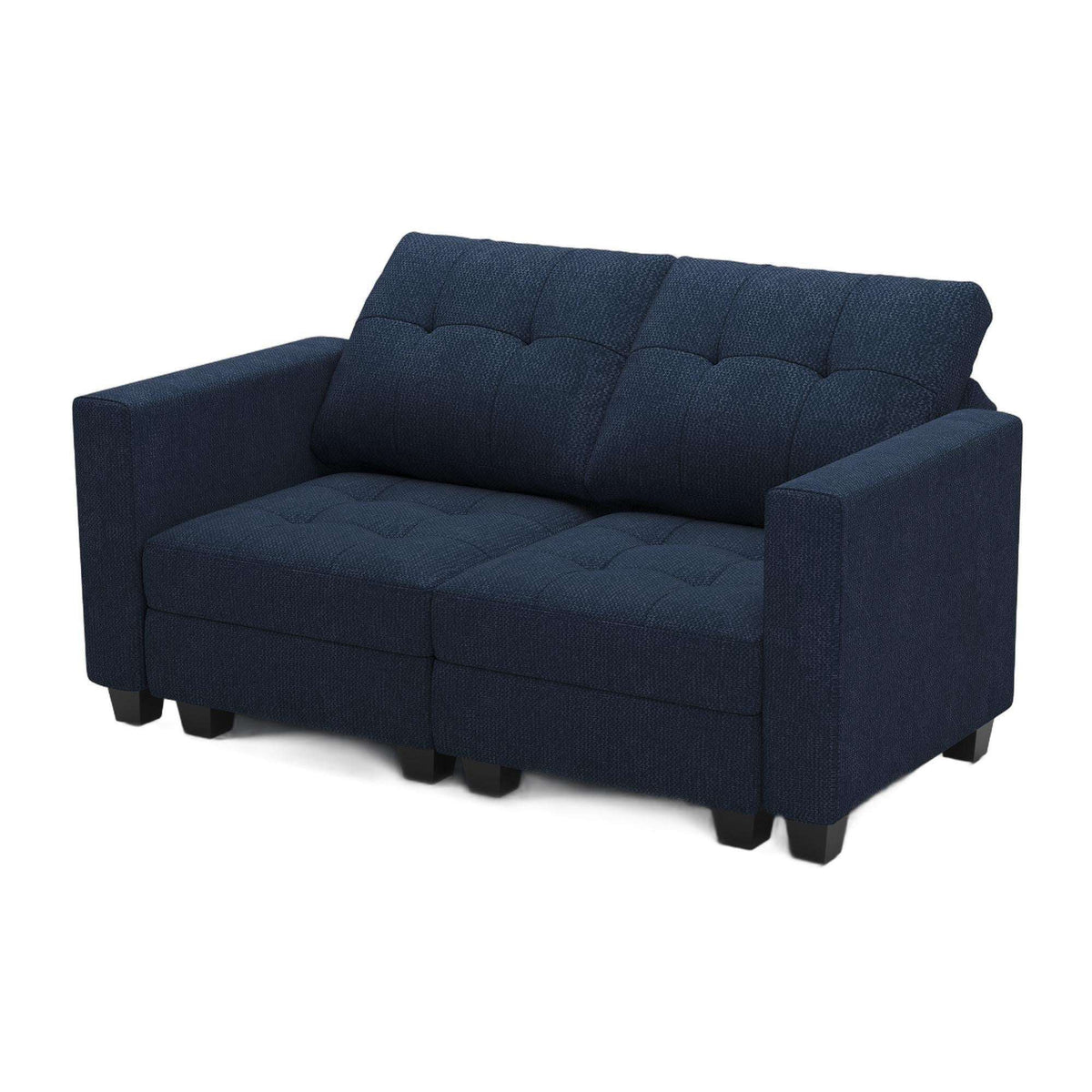 64" Blue And Black Linen Blend Modular Loveseat With Storage and Toss Pillows - HomeRoots - Flyclothing LLC