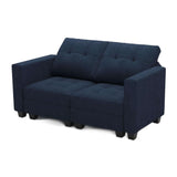 64" Blue And Black Linen Blend Modular Loveseat With Storage and Toss Pillows - HomeRoots - Flyclothing LLC