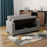 64" Light Gray And Black Linen Blend Loveseat With Storage - HomeRoots - Flyclothing LLC