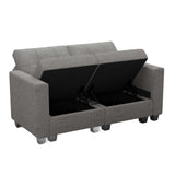 64" Light Gray And Black Linen Blend Loveseat With Storage - HomeRoots - Flyclothing LLC