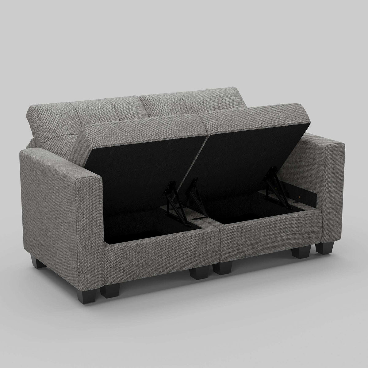 64" Light Gray And Black Linen Blend Loveseat With Storage - HomeRoots - Flyclothing LLC