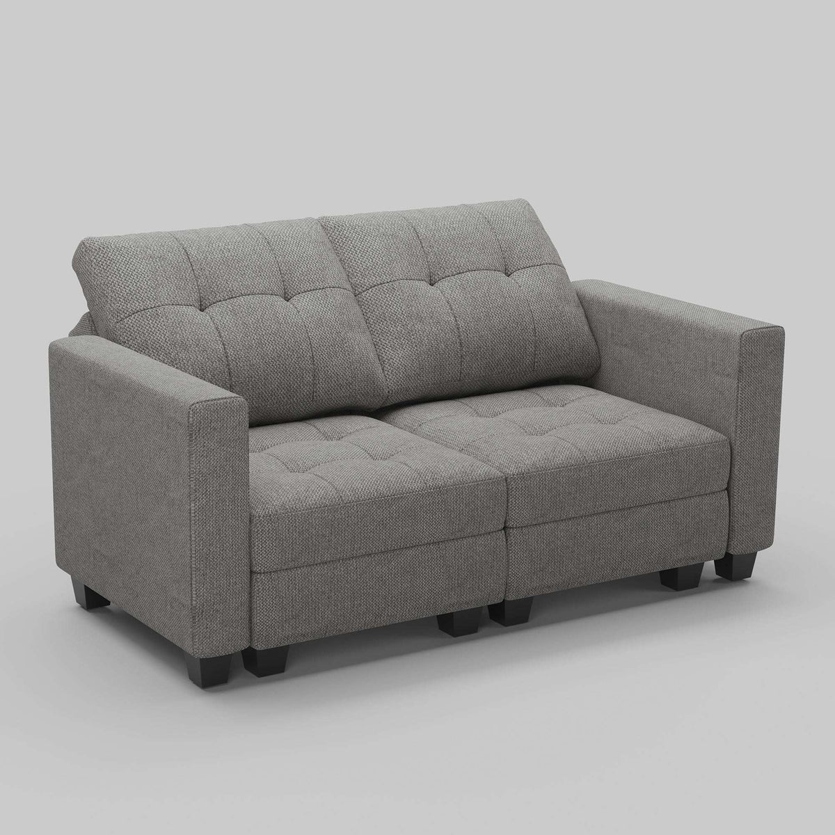 64" Light Gray And Black Linen Blend Loveseat With Storage - HomeRoots - Flyclothing LLC