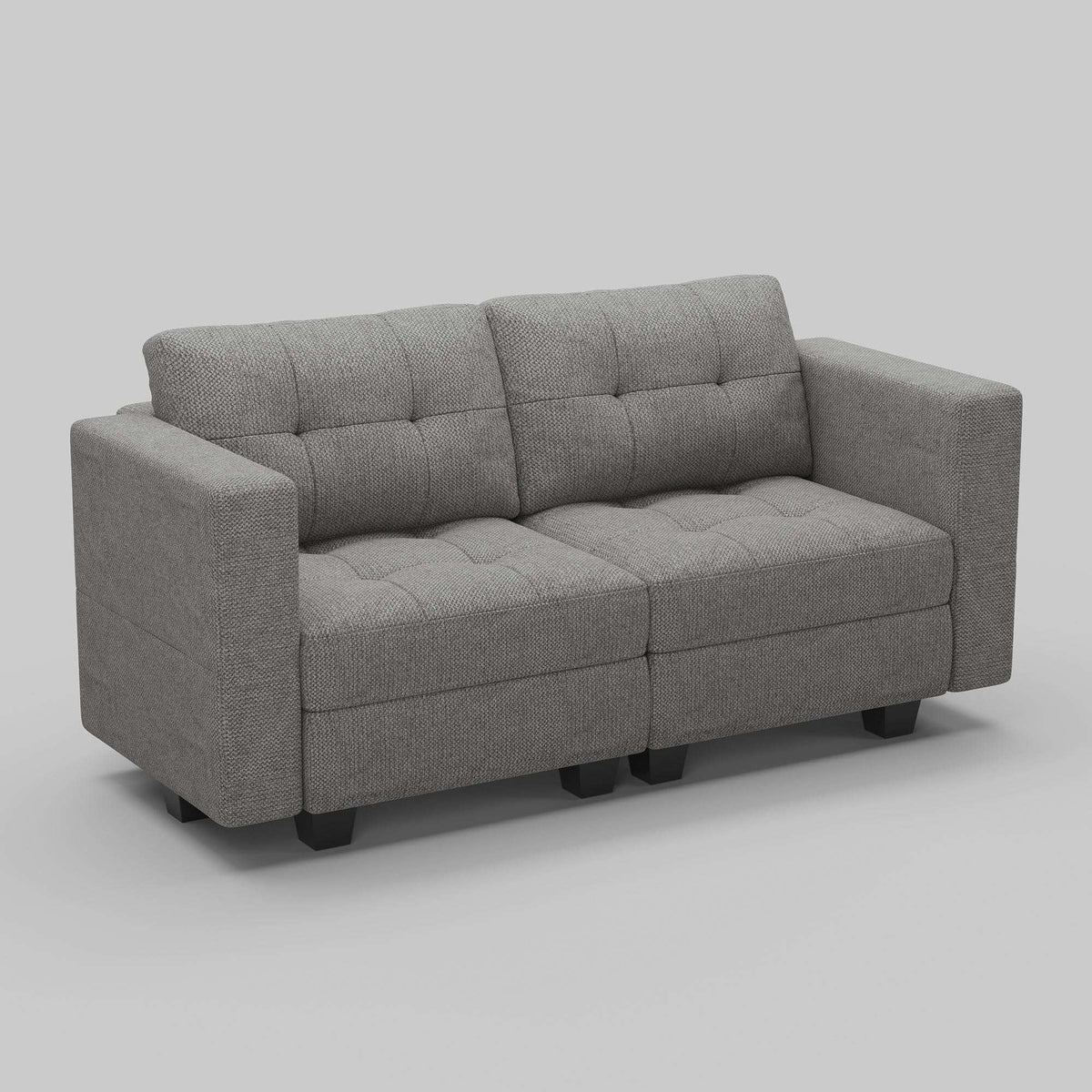 64" Light Gray And Black Linen Blend Loveseat With Storage - HomeRoots - Flyclothing LLC