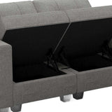 64" Light Gray And Black Linen Blend Loveseat With Storage - HomeRoots - Flyclothing LLC
