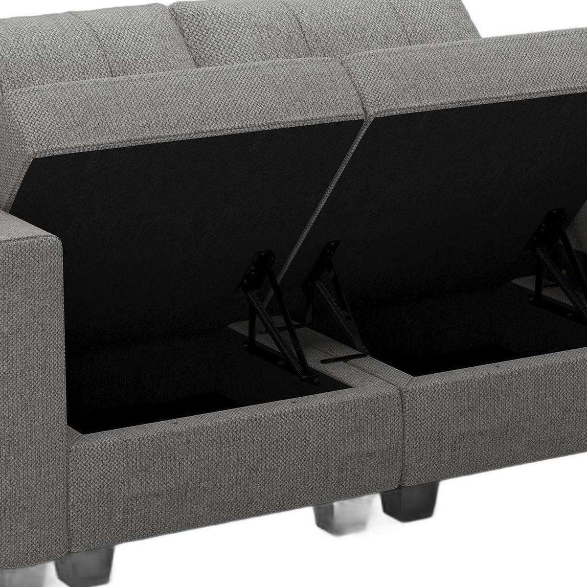 64" Light Gray And Black Linen Blend Loveseat With Storage - HomeRoots - Flyclothing LLC