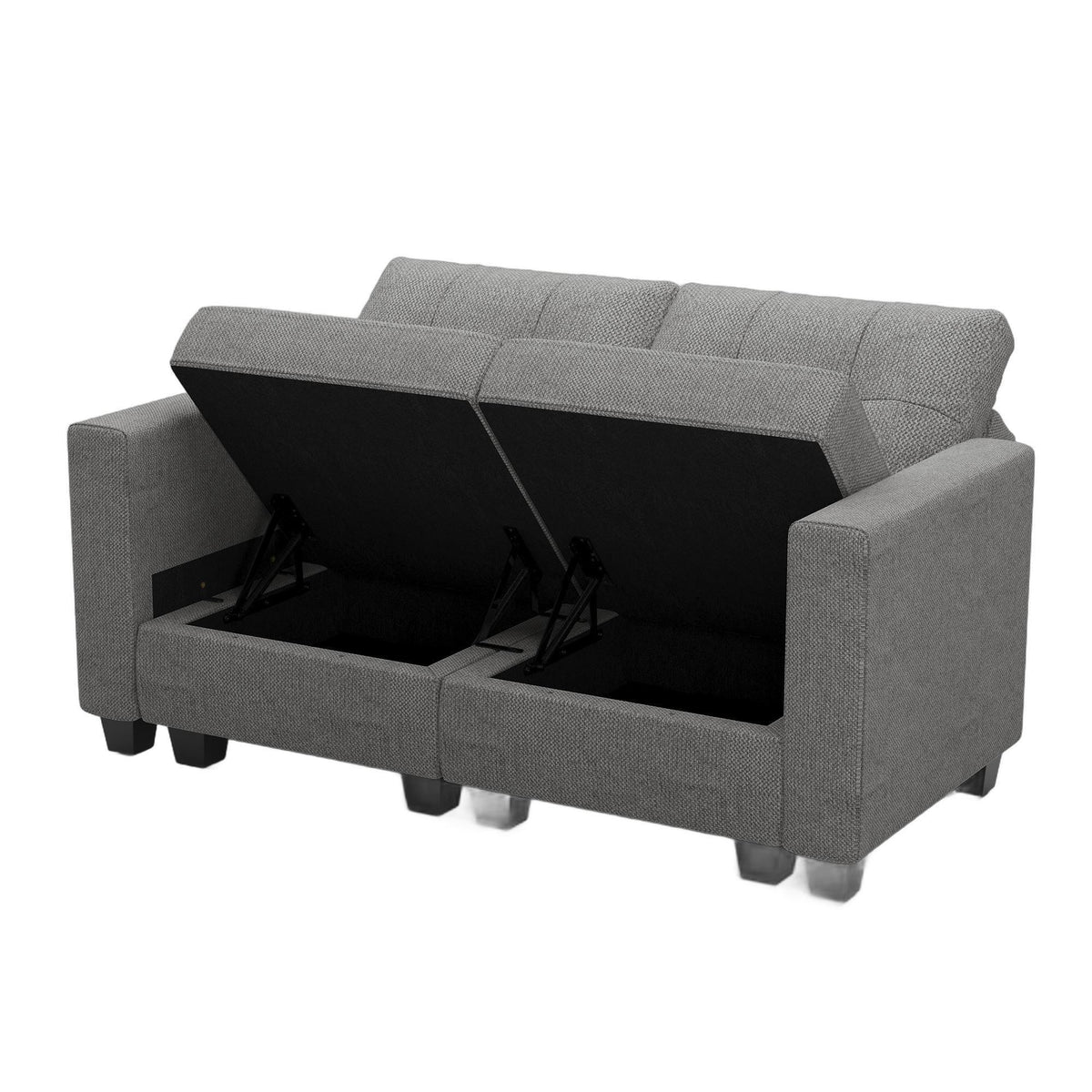 64" Light Gray And Black Linen Blend Loveseat With Storage - HomeRoots - Flyclothing LLC