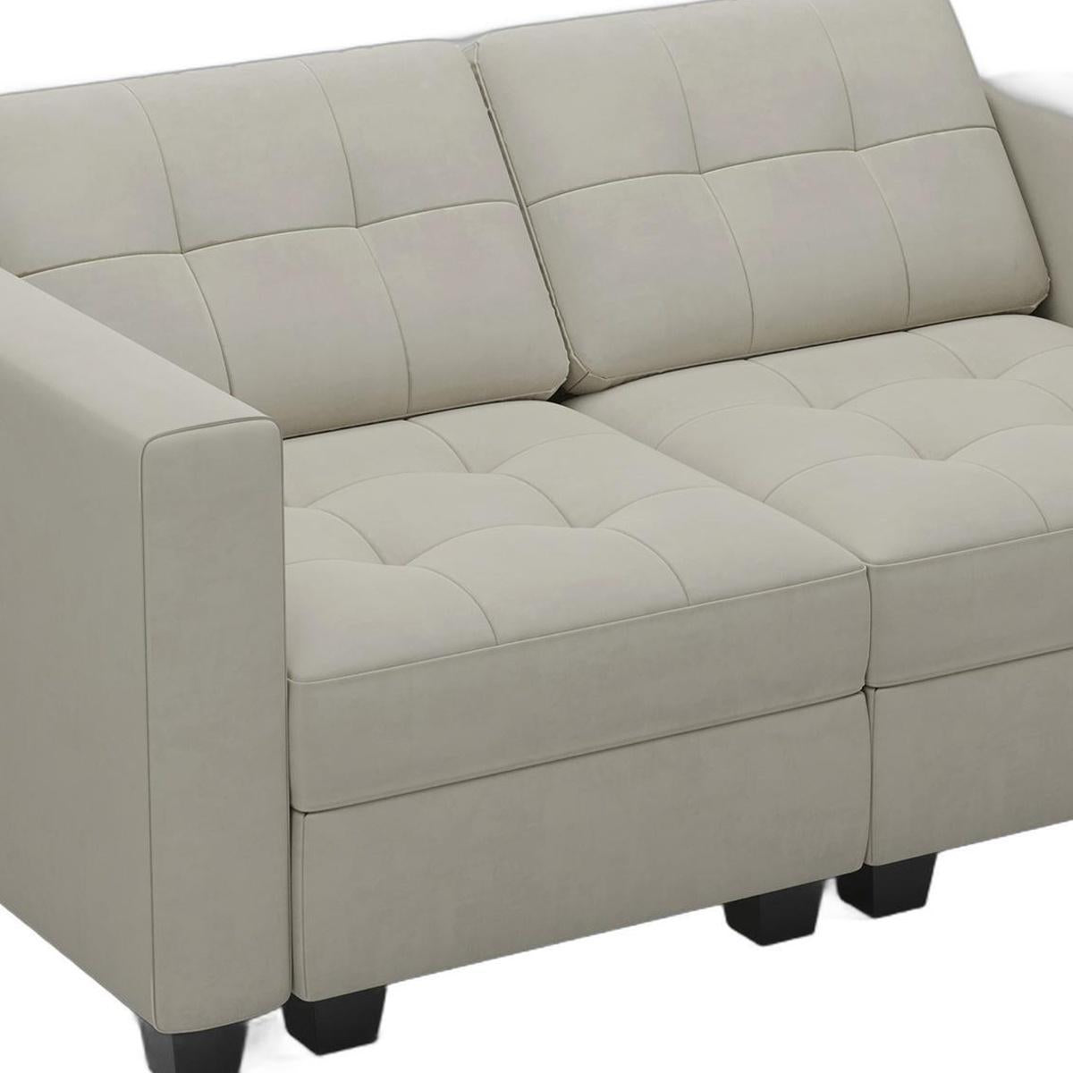 64" Beige And Black Velvet Modular Loveseat With Storage - HomeRoots - Flyclothing LLC