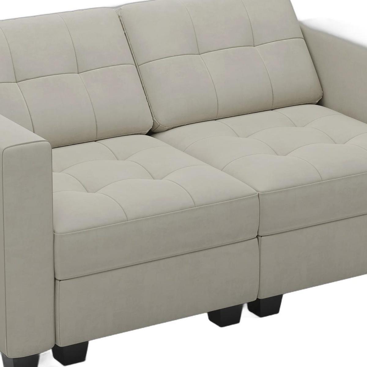 64" Beige And Black Velvet Modular Loveseat With Storage - HomeRoots - Flyclothing LLC