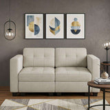 64" Beige And Black Velvet Modular Loveseat With Storage - HomeRoots - Flyclothing LLC