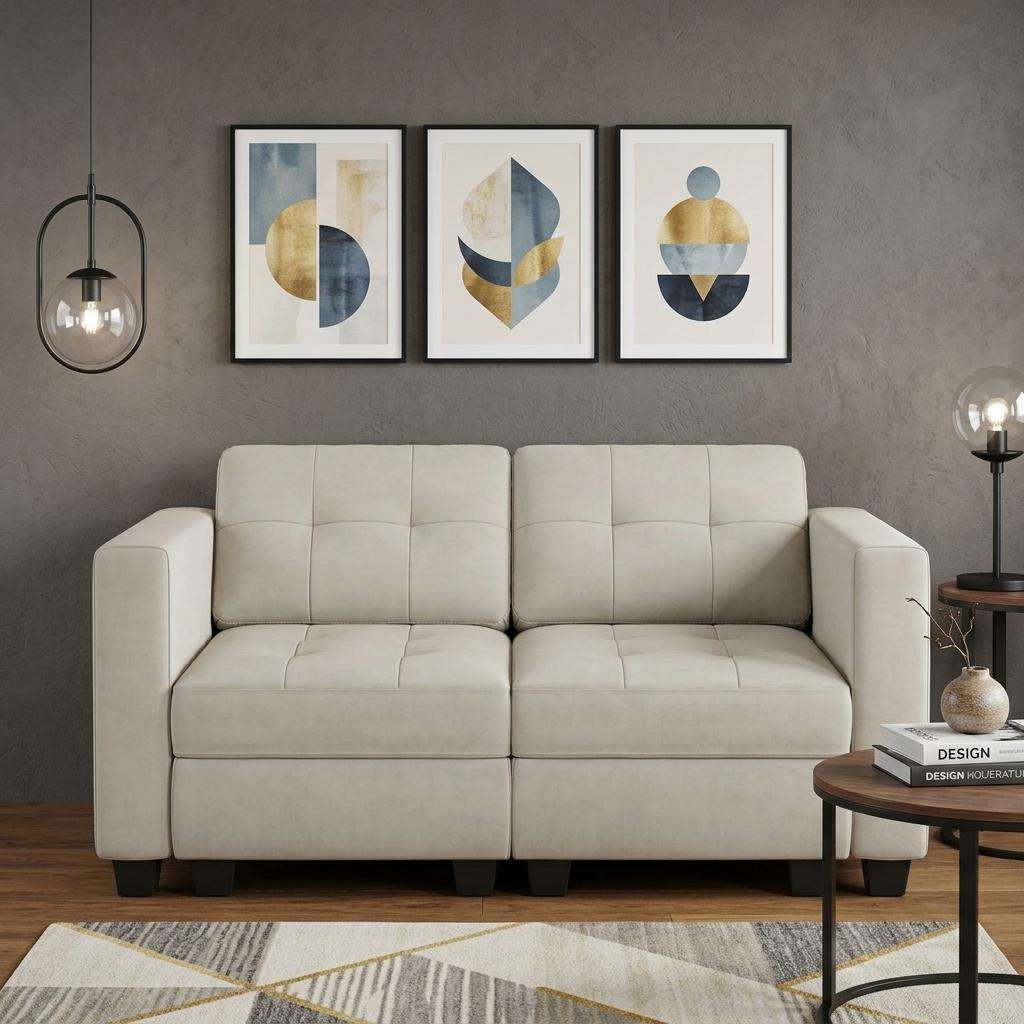 64" Beige And Black Velvet Modular Loveseat With Storage - HomeRoots - Flyclothing LLC