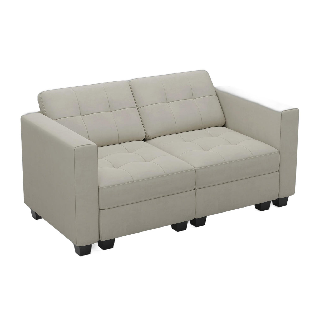 64" Beige And Black Velvet Modular Loveseat With Storage - HomeRoots - Flyclothing LLC