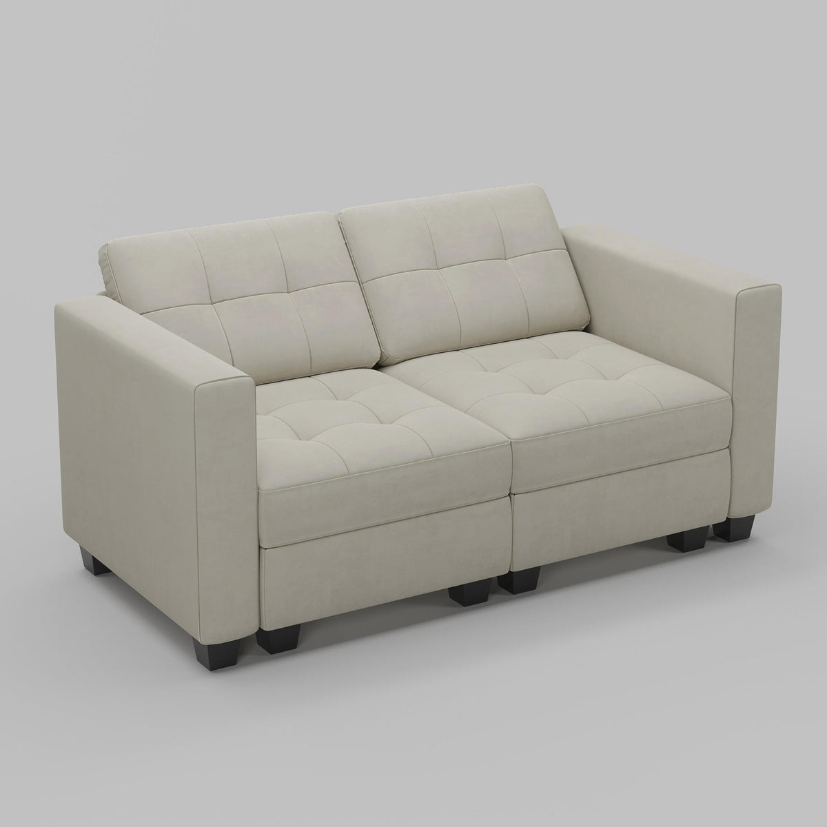 64" Beige And Black Velvet Modular Loveseat With Storage - HomeRoots - Flyclothing LLC