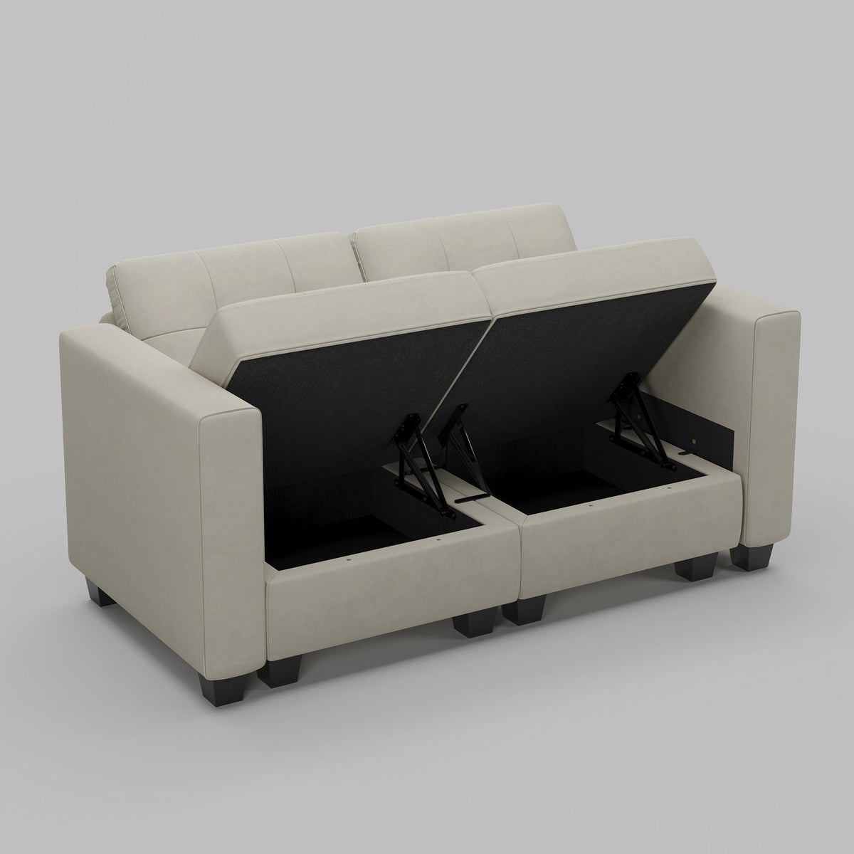 64" Beige And Black Velvet Modular Loveseat With Storage - HomeRoots - Flyclothing LLC