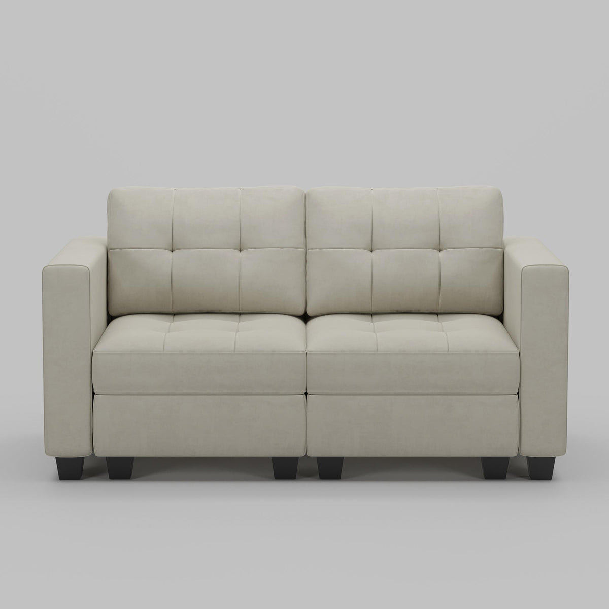 64" Beige And Black Velvet Modular Loveseat With Storage - HomeRoots - Flyclothing LLC