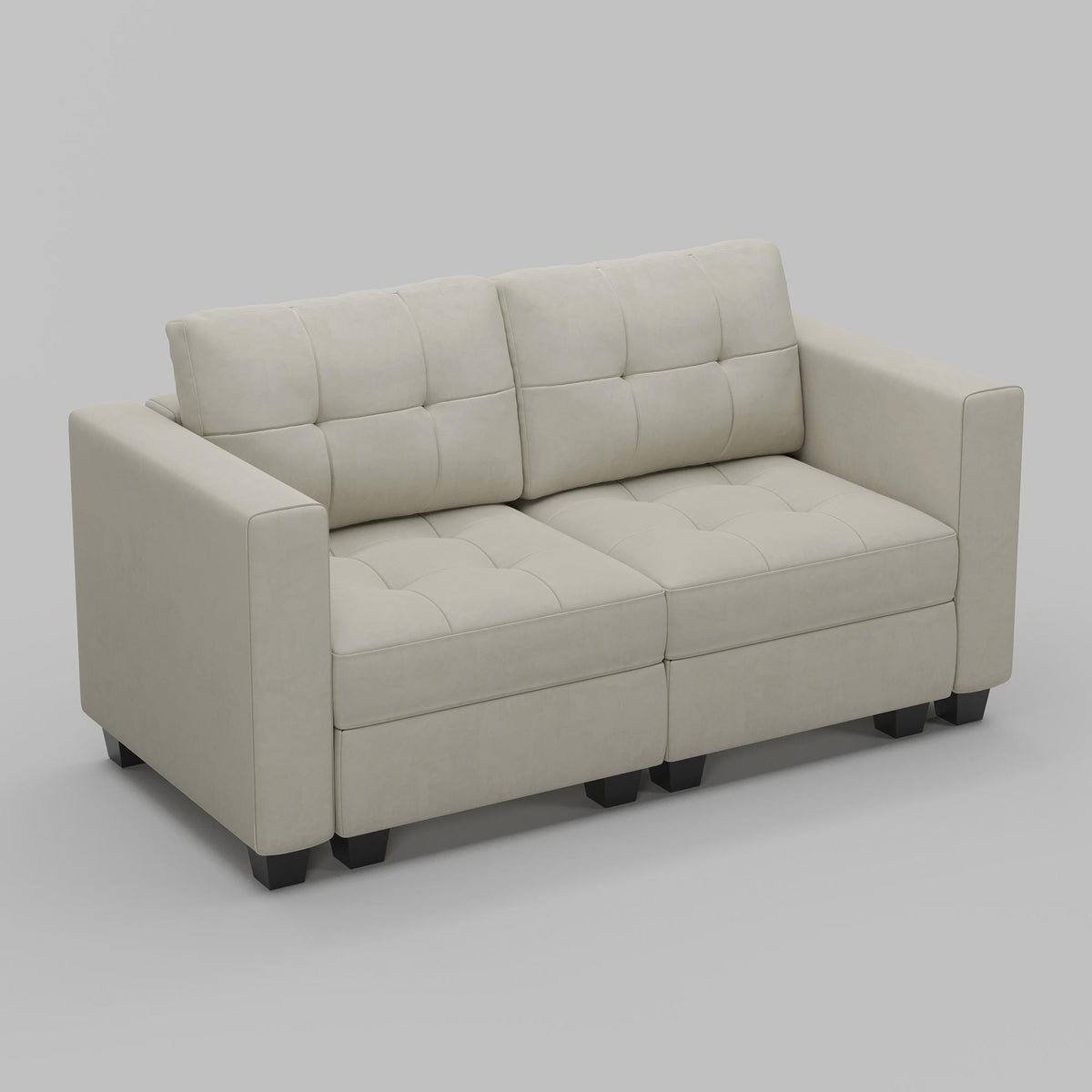 64" Beige And Black Velvet Modular Loveseat With Storage - HomeRoots - Flyclothing LLC