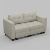 64" Beige And Black Velvet Modular Loveseat With Storage - HomeRoots - Flyclothing LLC