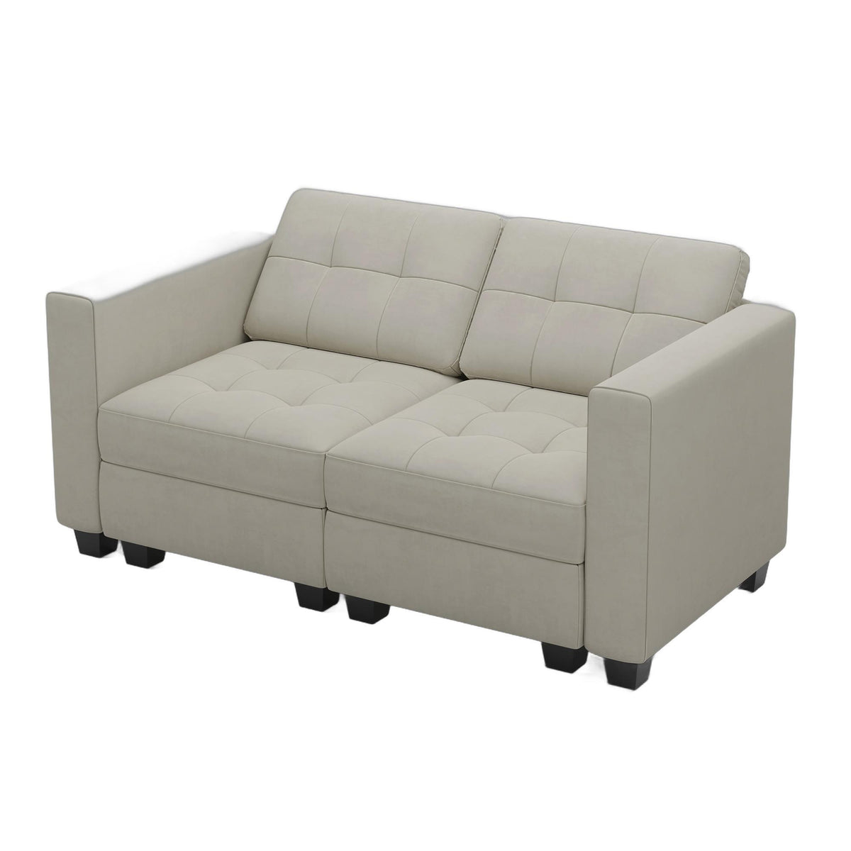 64" Beige And Black Velvet Modular Loveseat With Storage - HomeRoots - Flyclothing LLC