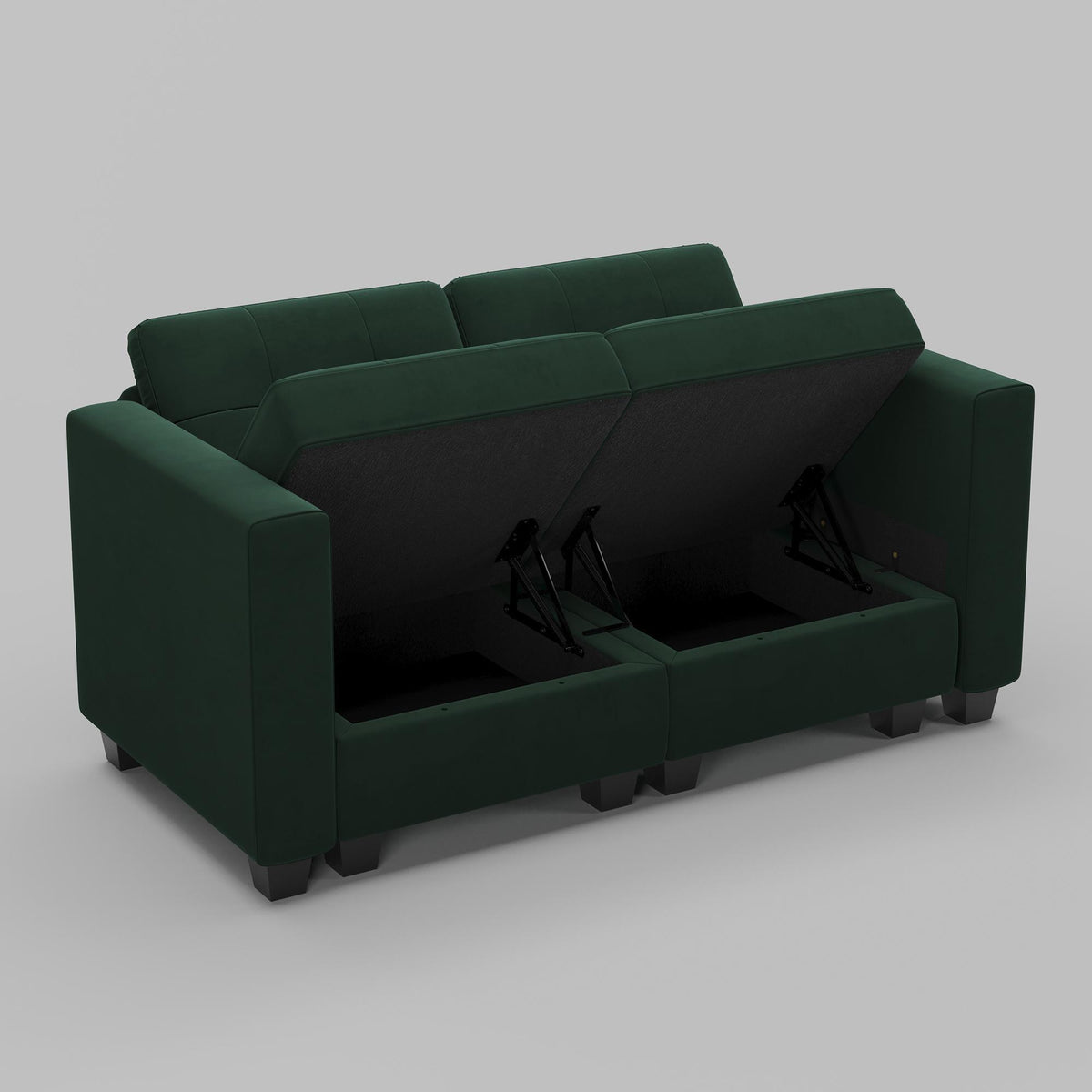 64" Green And Black Velvet Loveseat With Storage and Toss Pillows - HomeRoots - Flyclothing LLC
