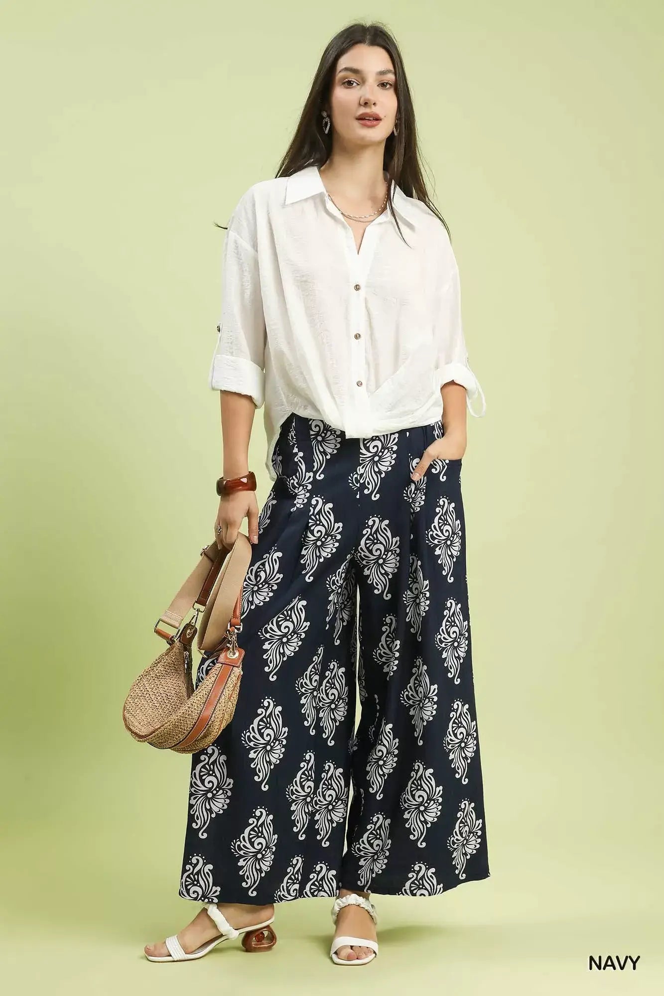 Umgee Abstract Print Wide Leg Pants - Trendsi - Flyclothing LLC