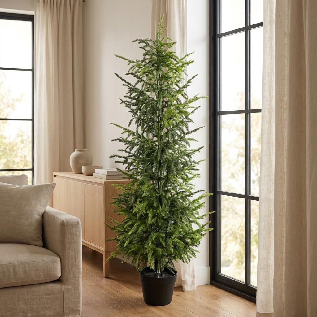 Set of Two 60" Green Artificial Pine Tree In Round Black Pot - HomeRoots - Flyclothing LLC