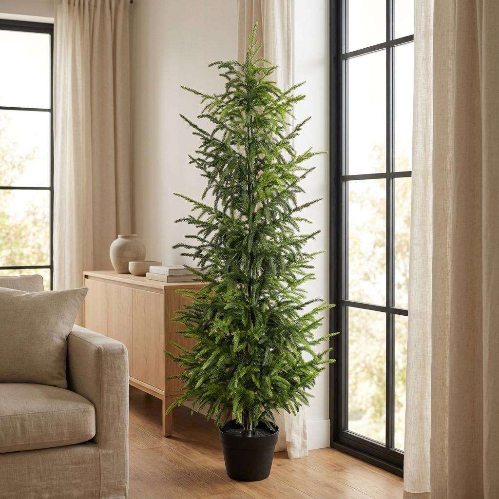 Set of Two 60" Green Artificial Pine Tree In Round Black Pot - HomeRoots - Flyclothing LLC