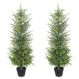 Set of Two 60" Green Artificial Pine Tree In Round Black Pot - HomeRoots - Flyclothing LLC