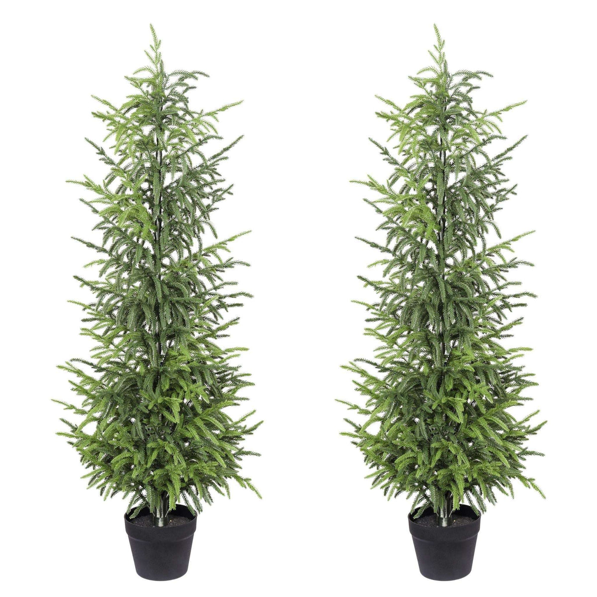 Set of Two 60" Green Artificial Pine Tree In Round Black Pot - HomeRoots - Flyclothing LLC